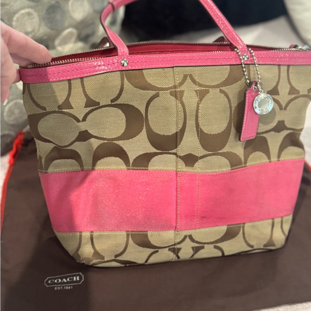 Coach Signature Tote in Pink and Tan